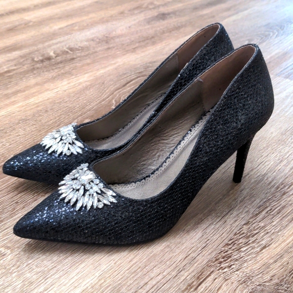 Journee Collection Shoes - Journee Collection Albie Black Shimmer Snake Print Pointed Toe Heels Size 11